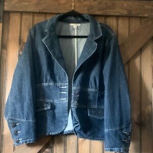 Dressbarn Dark Blue Jean Jacket with Embellishments